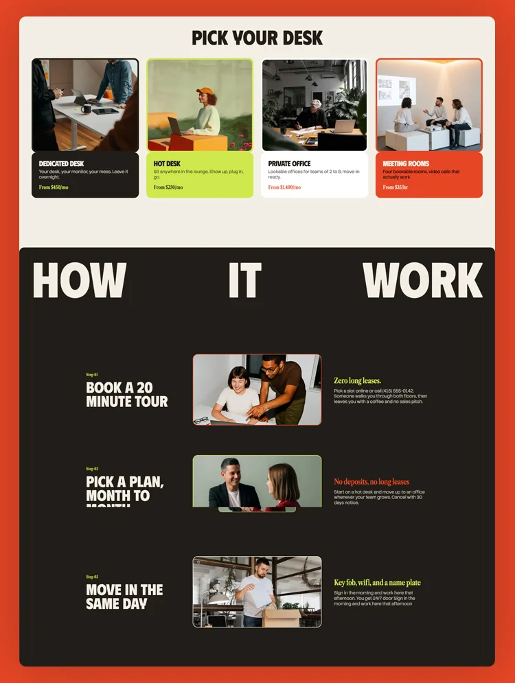 Coworking space website template homepage