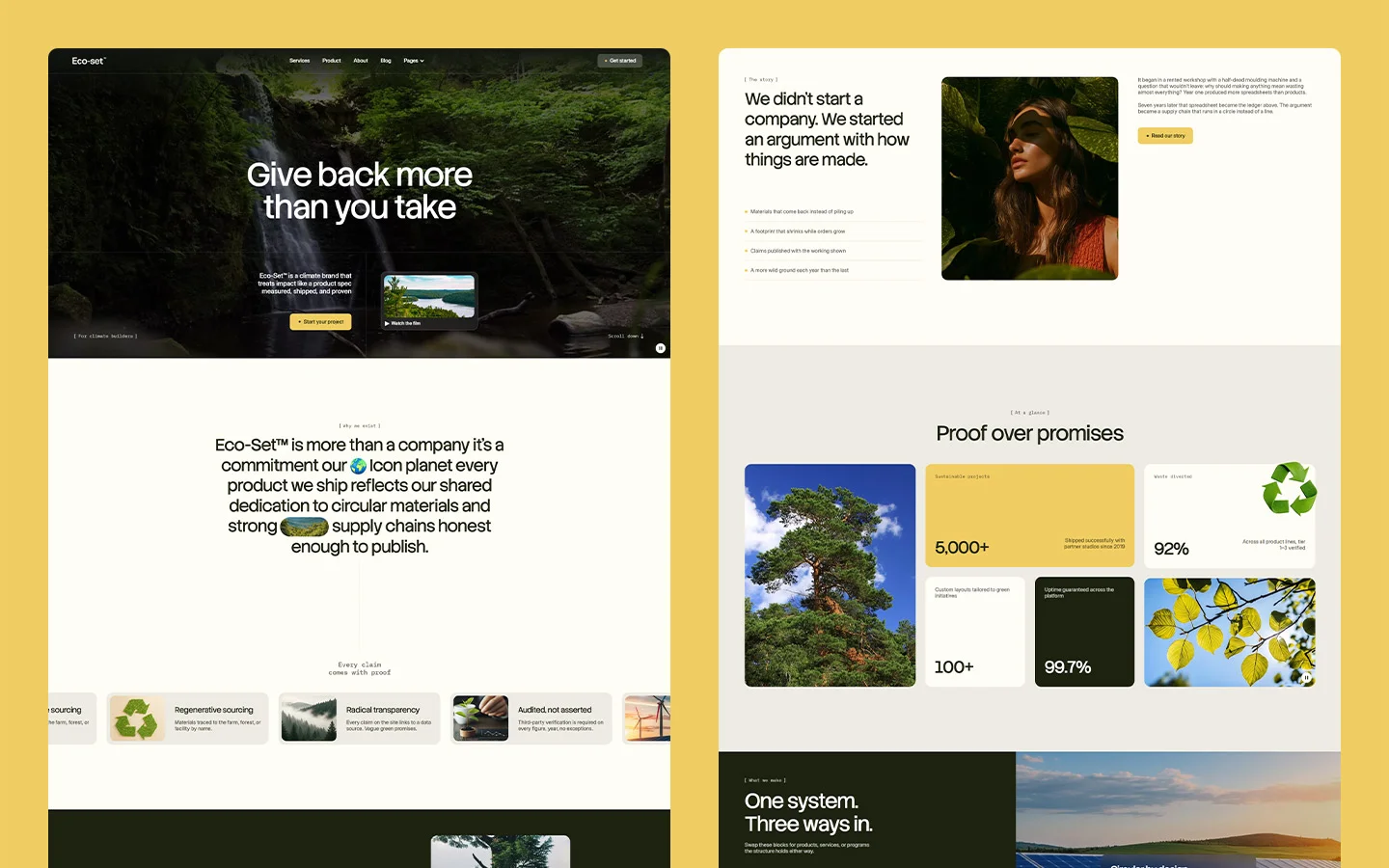 Climate startup homepage built with no code