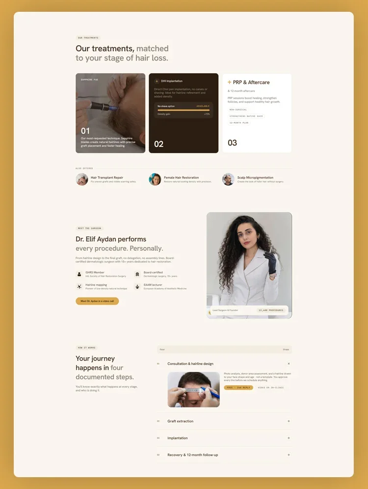 Hair transplant clinic website template homepage