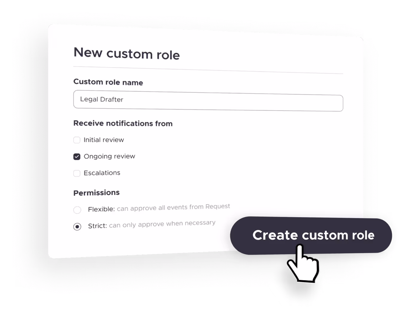 AutoNDA dashboard when creating a custom role