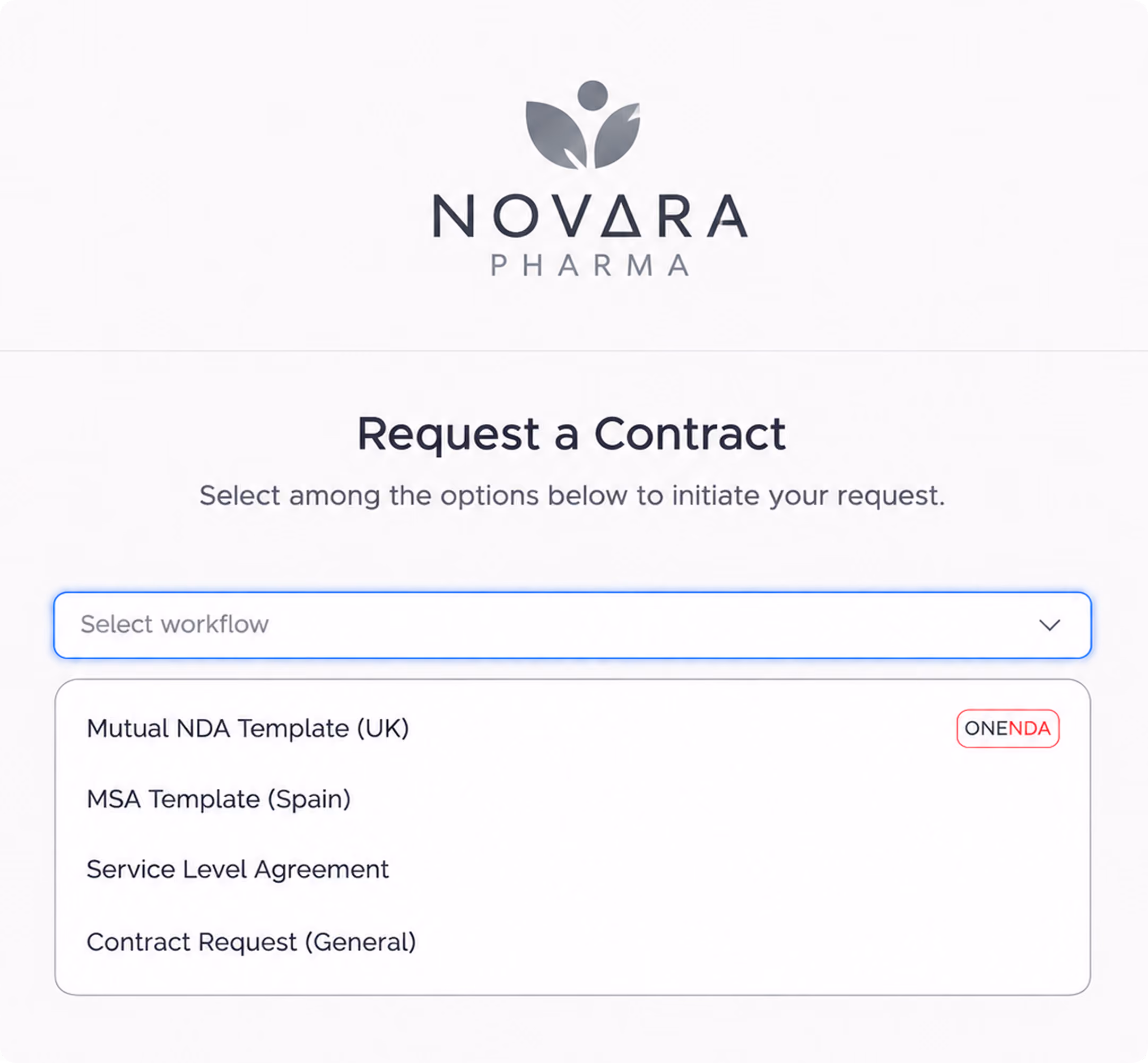 Intake form to initiate a contract request