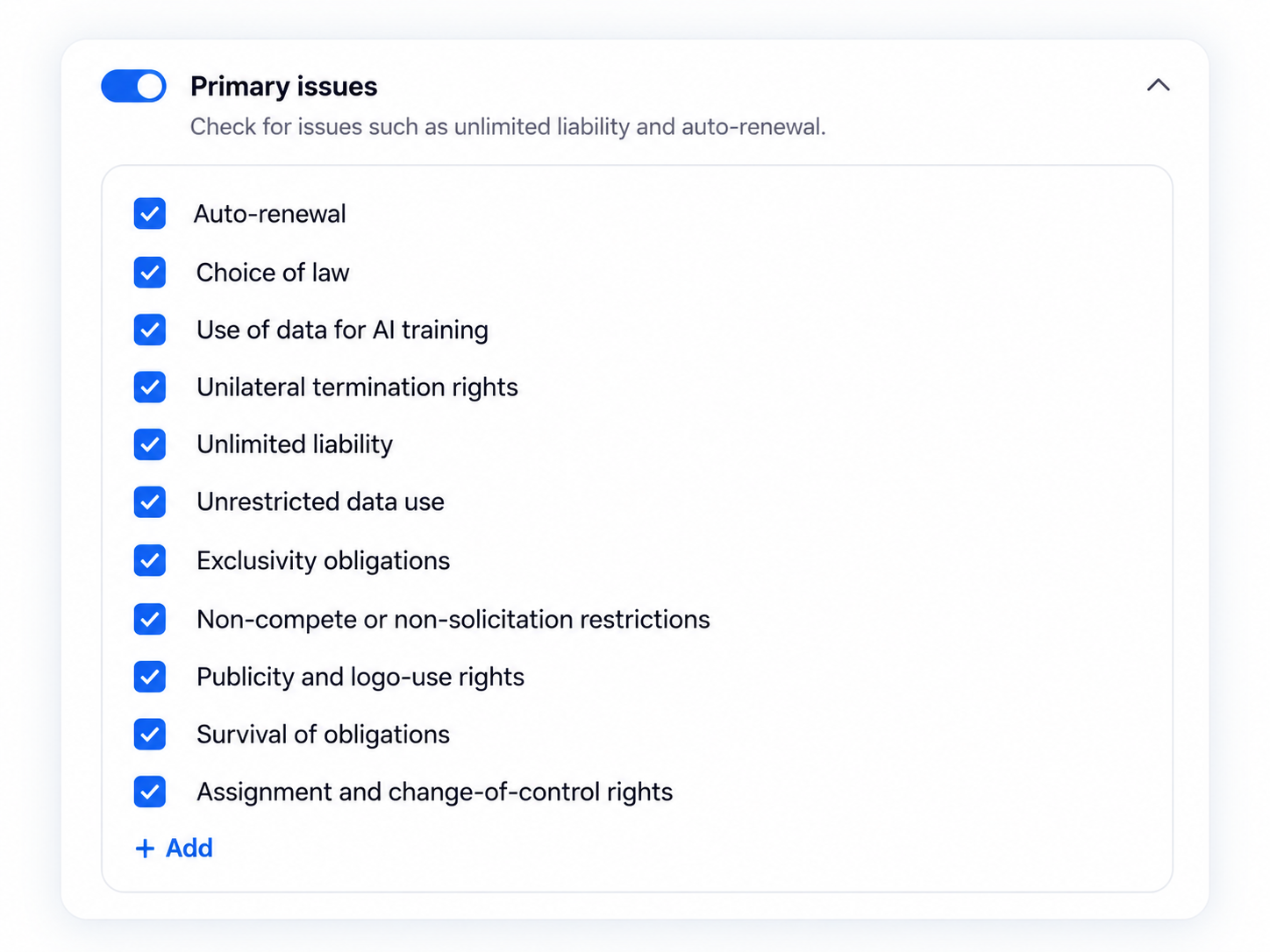 Risk Review primary issues checklist