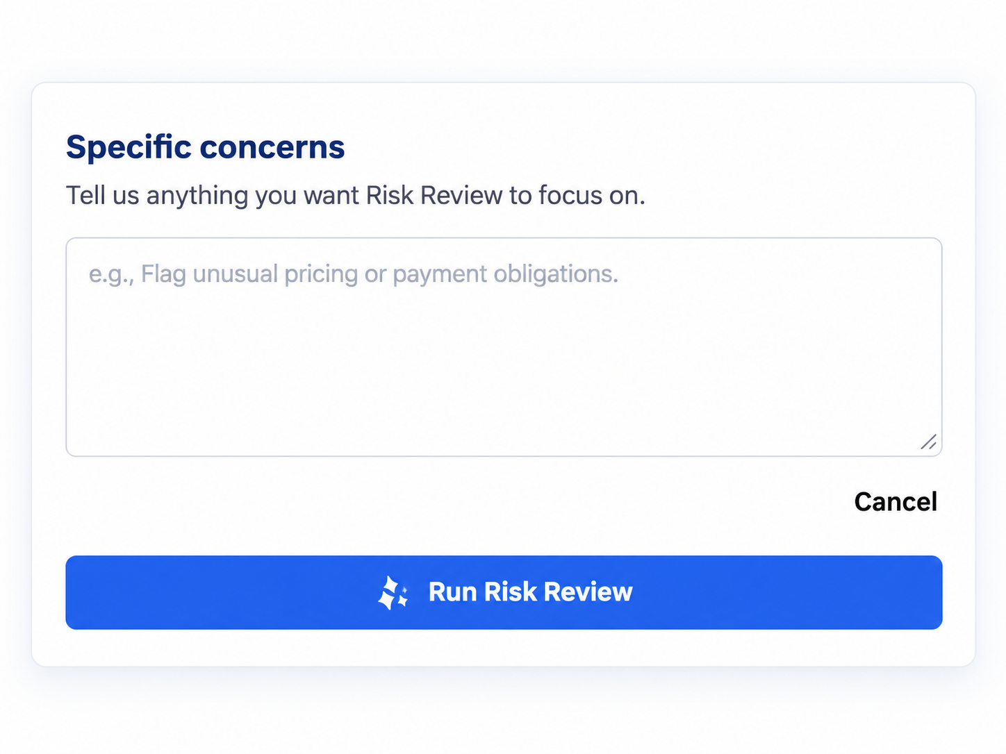 Specific concerns input in Risk Review