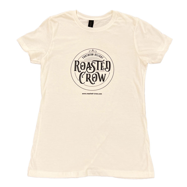 Original Roasted Crow logo, printed loud and proud on a men's or women's black or white T-shirt. Non-shrink, 50/50 cotton/polyester blend. Sizes S-XXL.