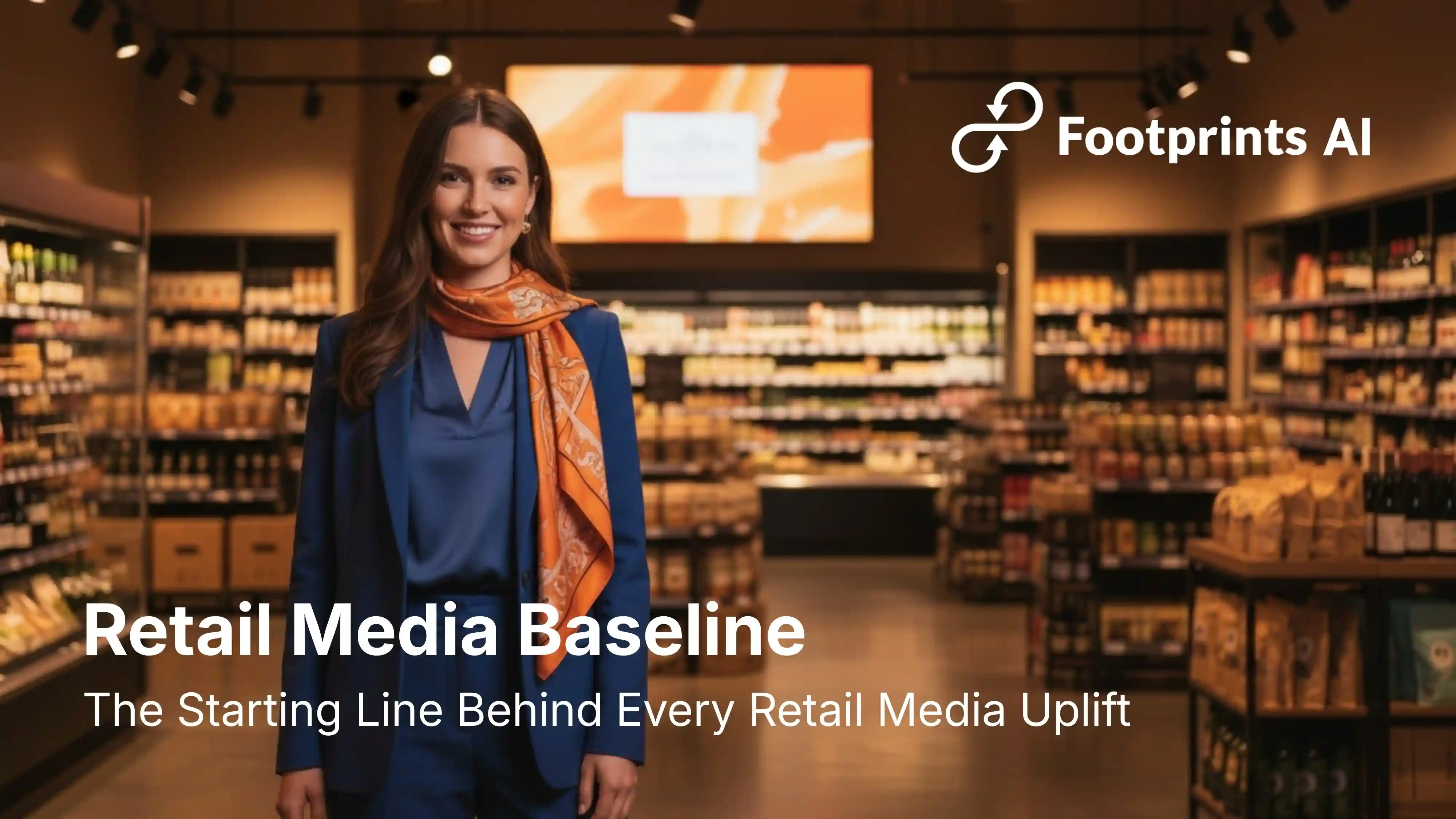 Retail media baseline concept showing in-store shopper environment illustrating how retail media measurement drives campaign uplift
