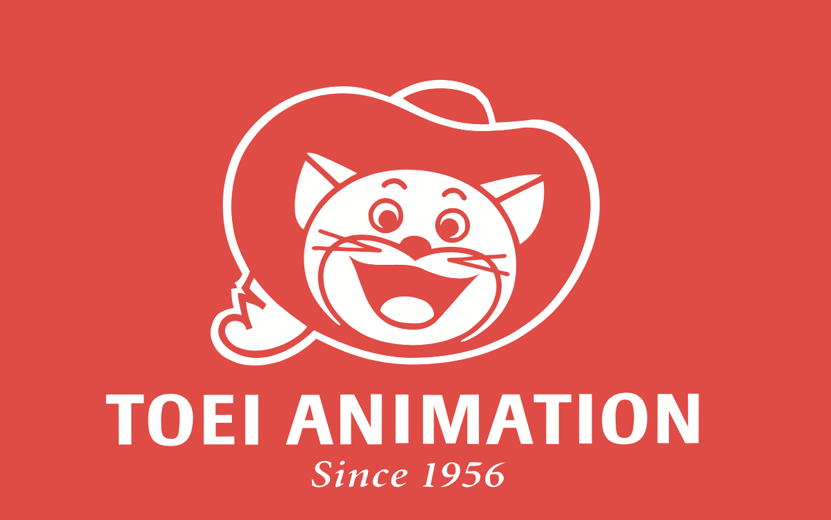 White cartoon cat face wearing a large cowboy hat on a red background with the text 'TOEI ANIMATION Since 1956' below.