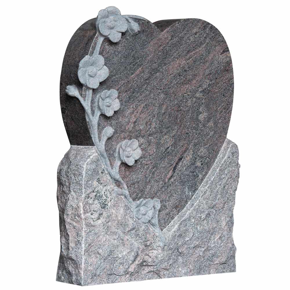 Gravstein 120 | Hjerte med hugget blomst i Paradiso