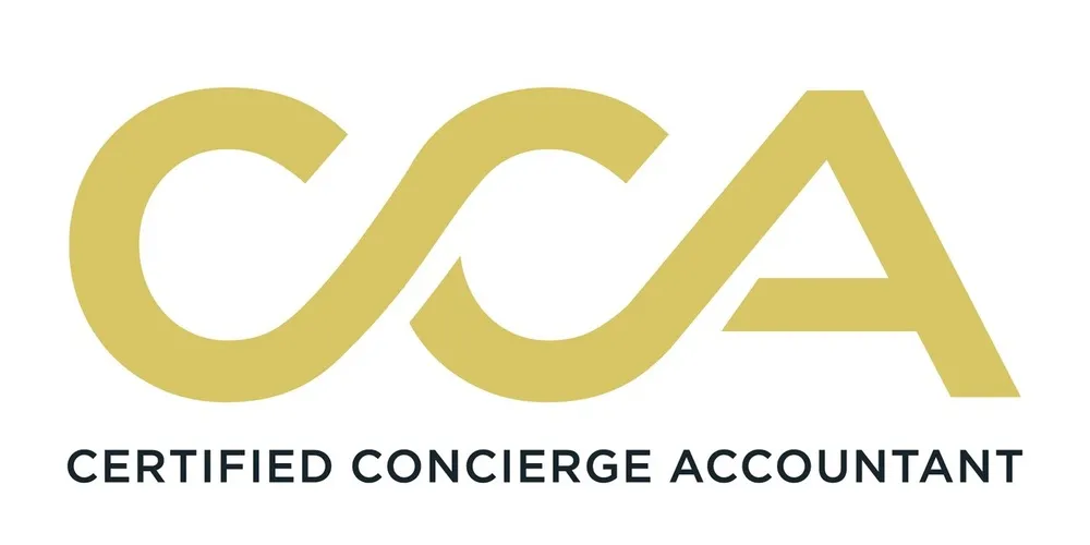 Gold letters CCA with the text CERTIFIED CONCIERGE ACCOUNTANT below in black.