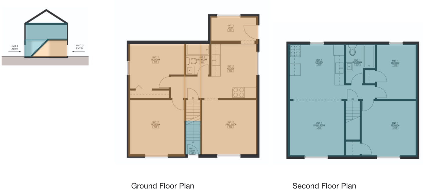 Ground and second floor plans