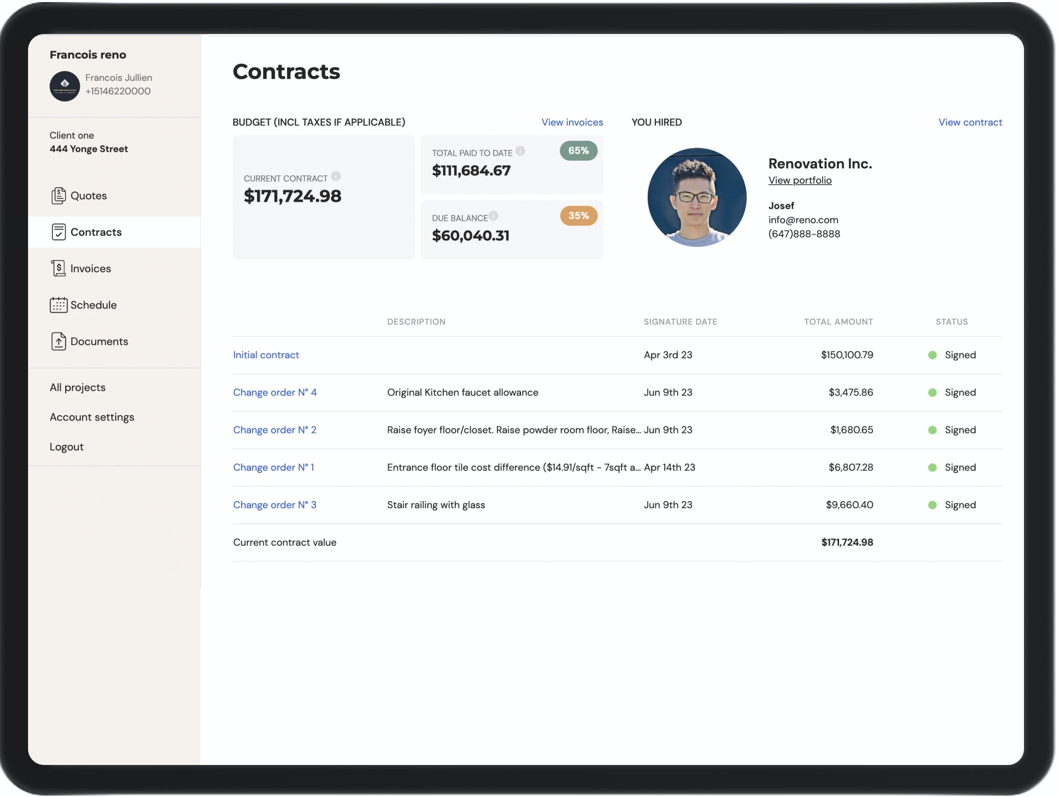 Dashboard homeowner