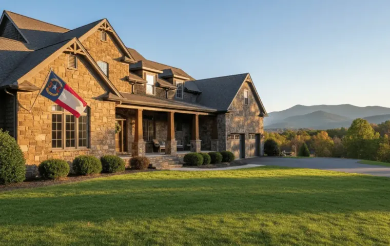 Une nouvelle maison en Caroline du Nord avec le drapeau de l'État flottant au vent