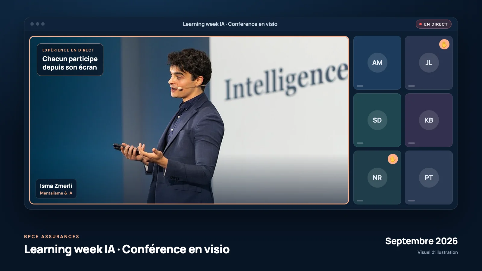 Conférence IA en visio d’Isma Zmerli pour la learning week de BPCE Assurances (visuel d’illustration)