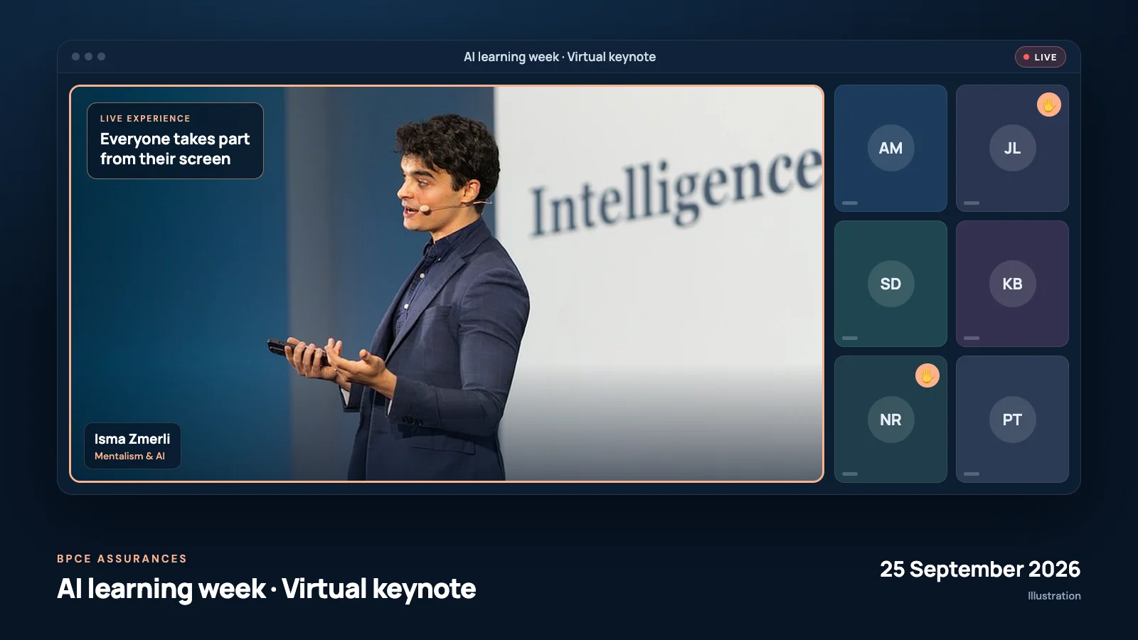 Isma Zmerli live on video for the BPCE Assurances learning week (illustration)