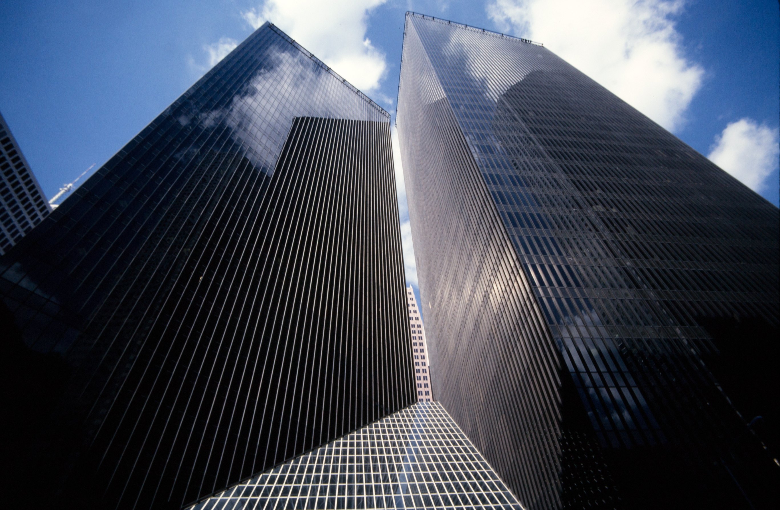 The twin towers of Pennzoil Place in downtown Houston — home of Sullins & Johnston