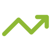 Green upward trending line graph arrow symbolizing growth or increased value.