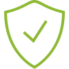 Green shield outline with a checkmark inside, symbolizing protection and security.