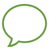 Green speech bubble icon with an empty center on a white background.