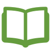 Simple green outline icon of an open book.