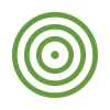 Green concentric circles forming a target or focus icon on a white background.