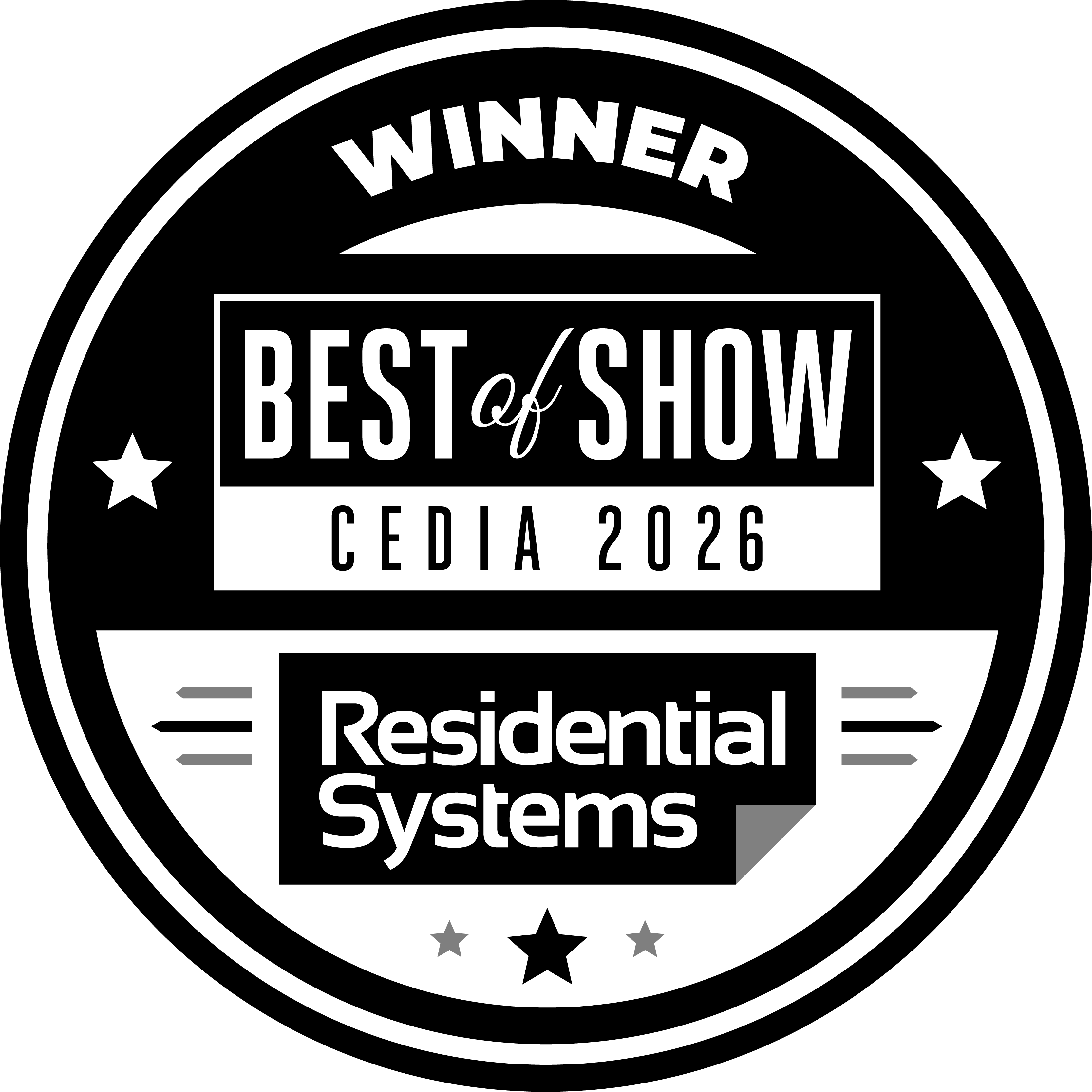 black and white logo - winner best of show cedia 2026 residential system logo