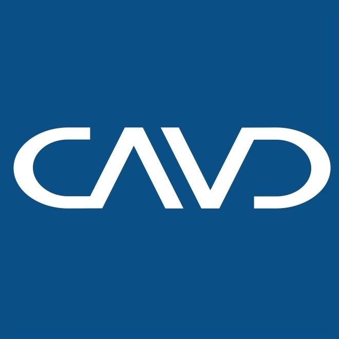 CAVD white logo on blue background
