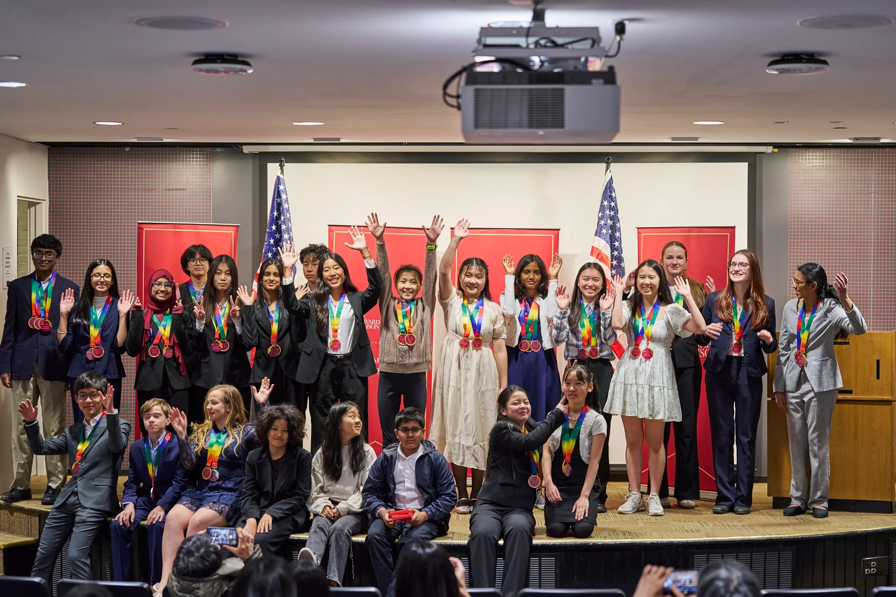 Students celebrating at the Harvard Crimson Global Quiz Bowl Award Ceremony