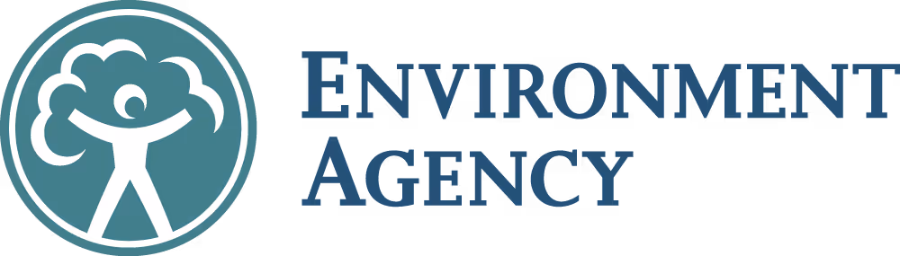 Logo of Environment Agency featuring a person holding a cloud inside a circle.