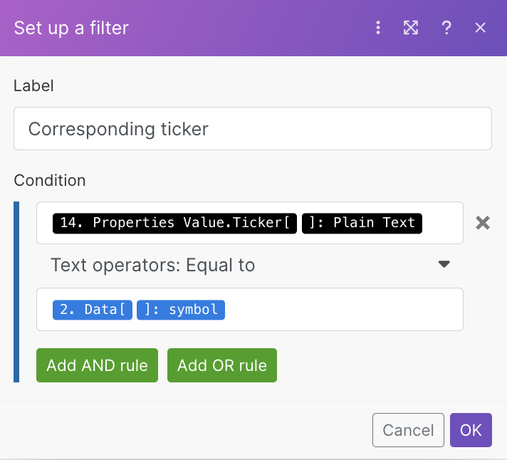 Notion Investment Tracker: Ticker Filter