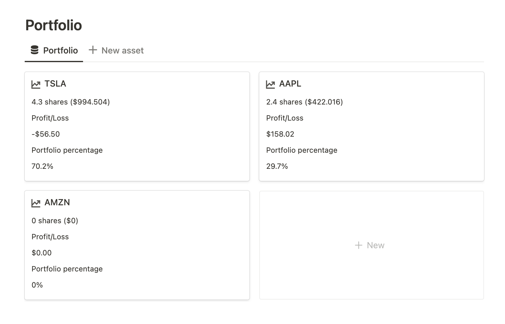 Notion portfolio tracker template