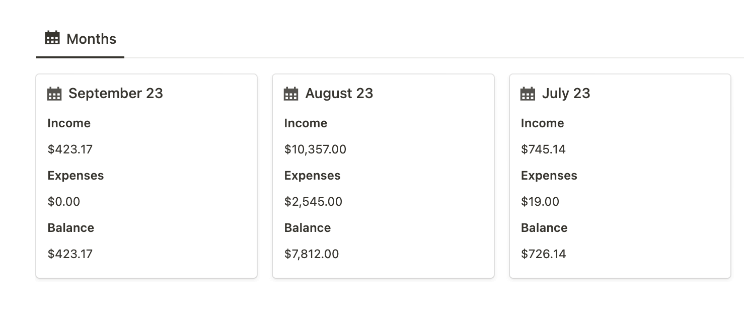 Notion finance monthly reports