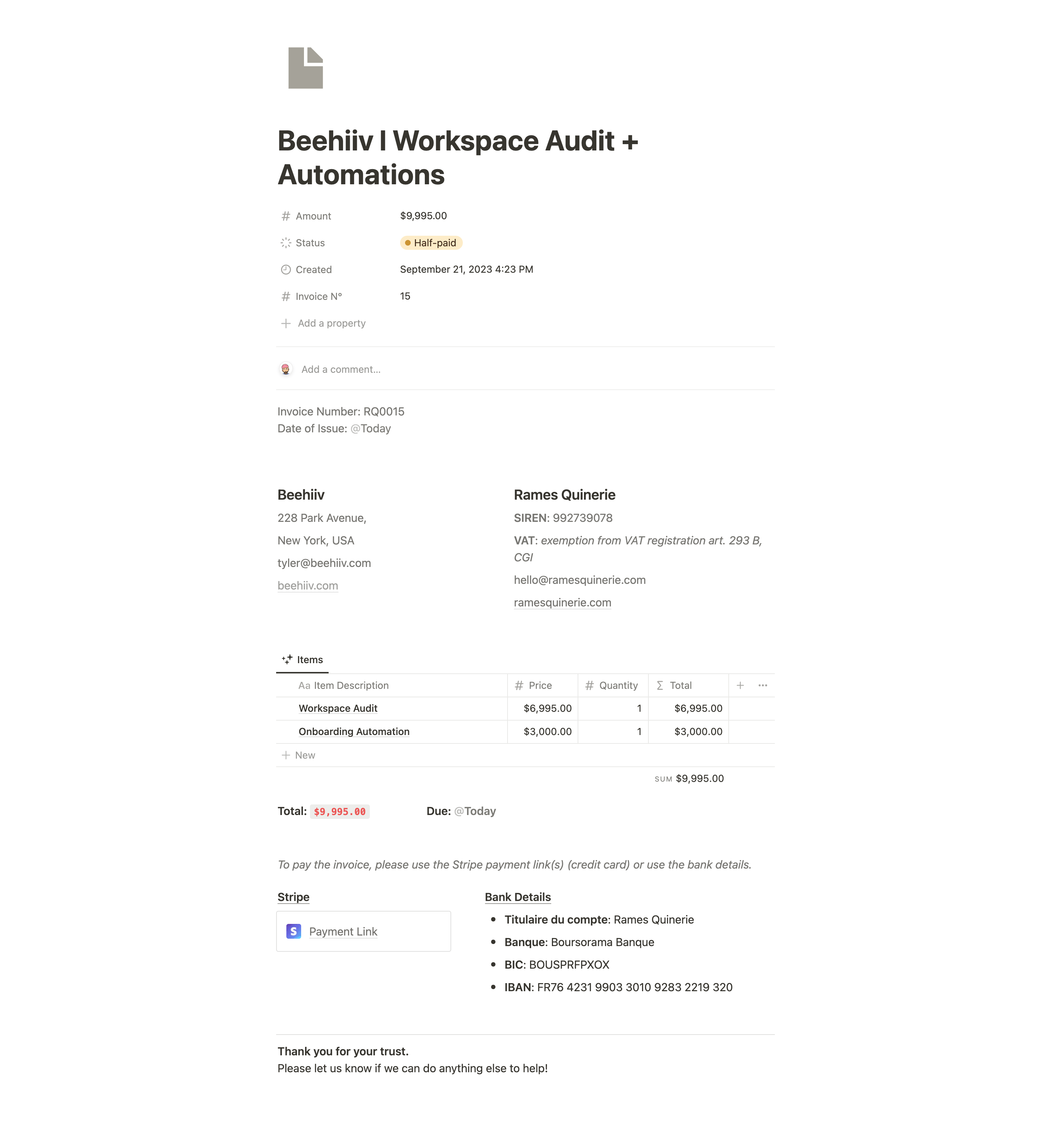 Notion Invoice Template Example