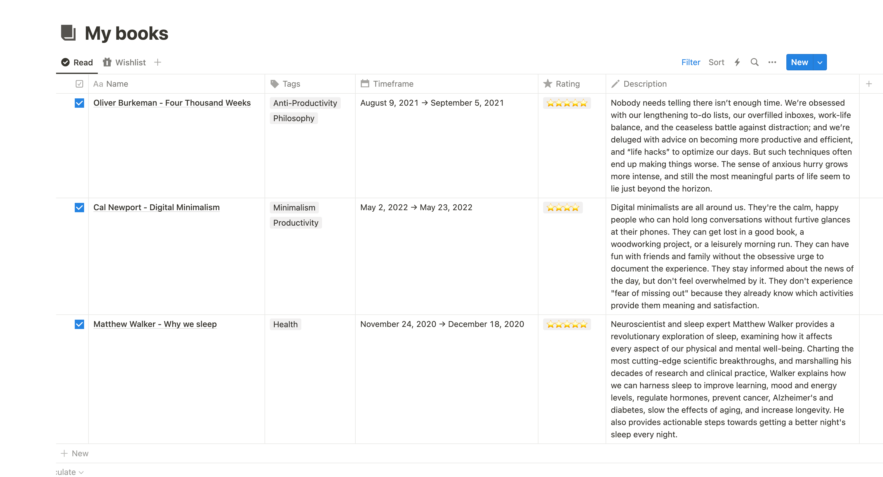 Notion template de suivi de livres