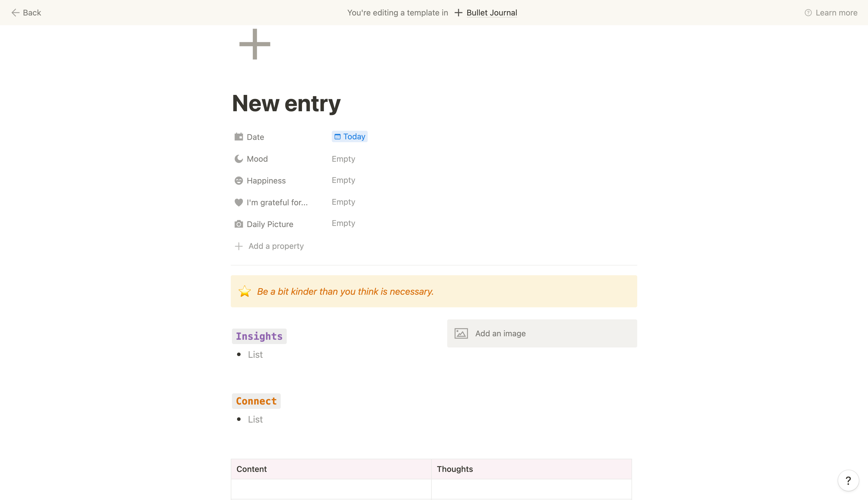 Notion Bullet Journal New Entry Template