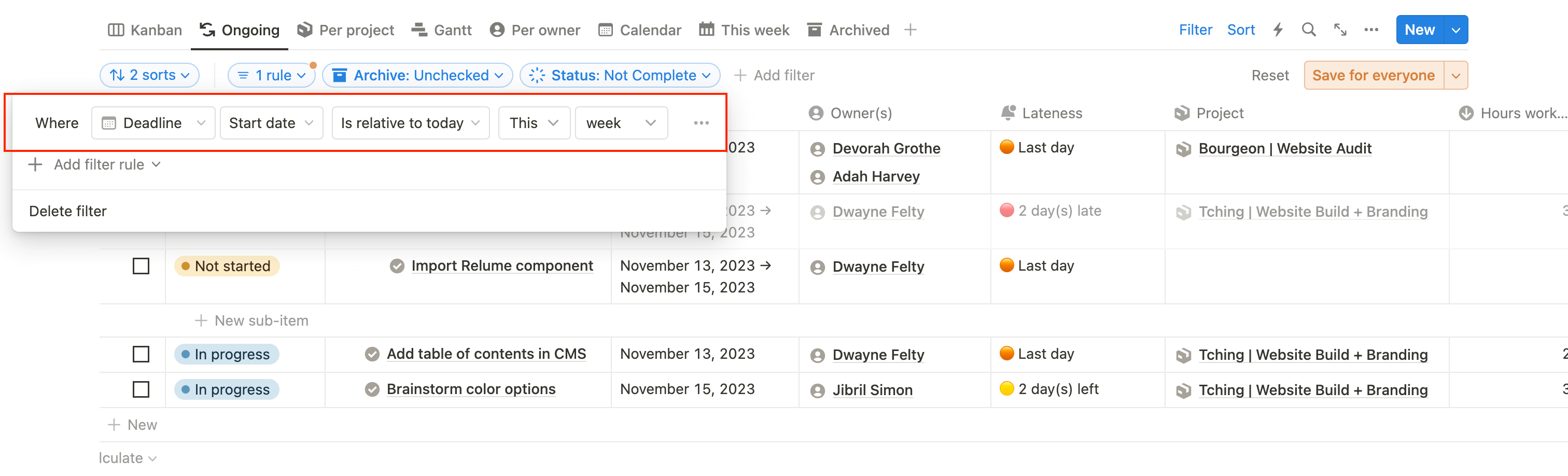 Notion this week tasks