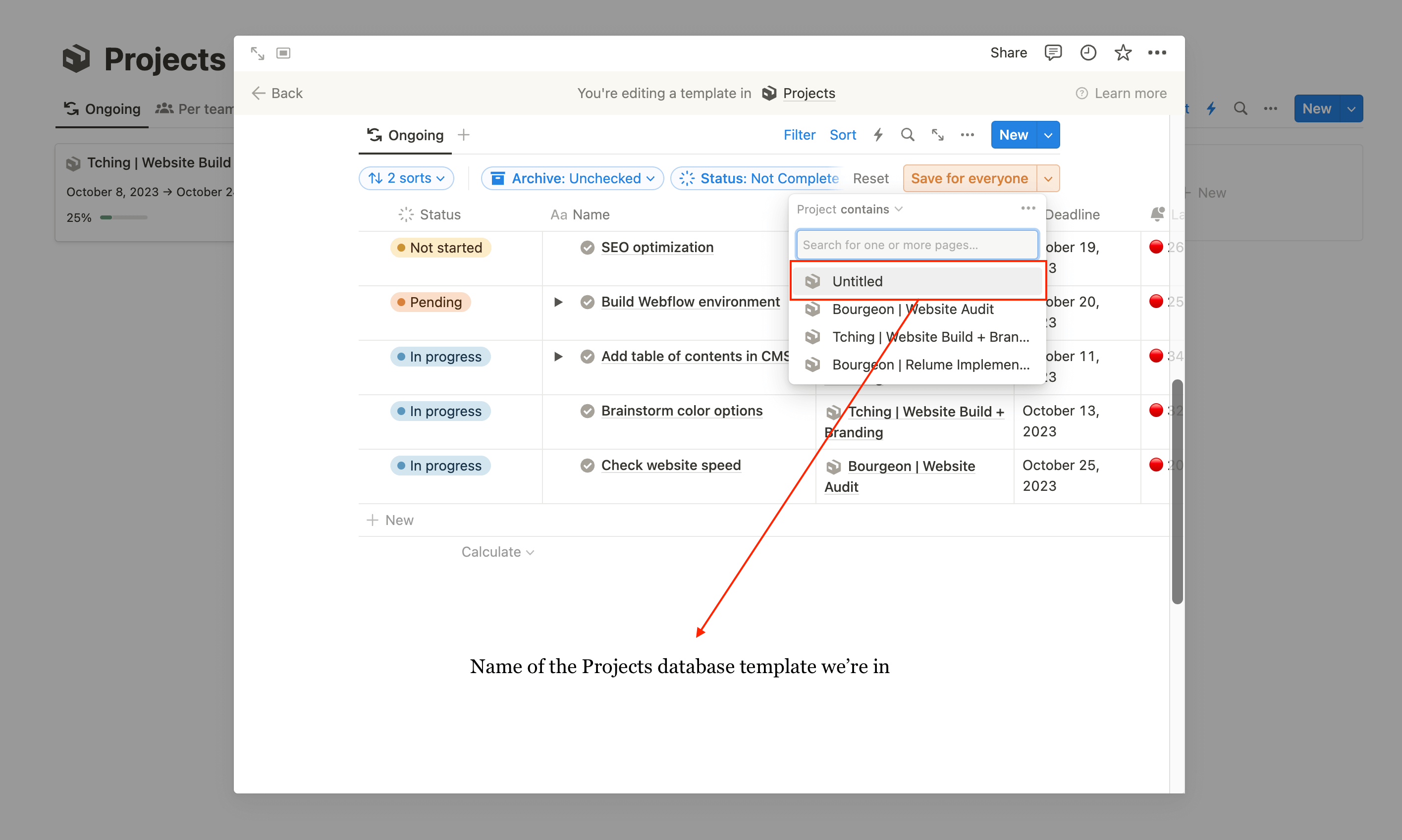 Self-referential filtering in Notion