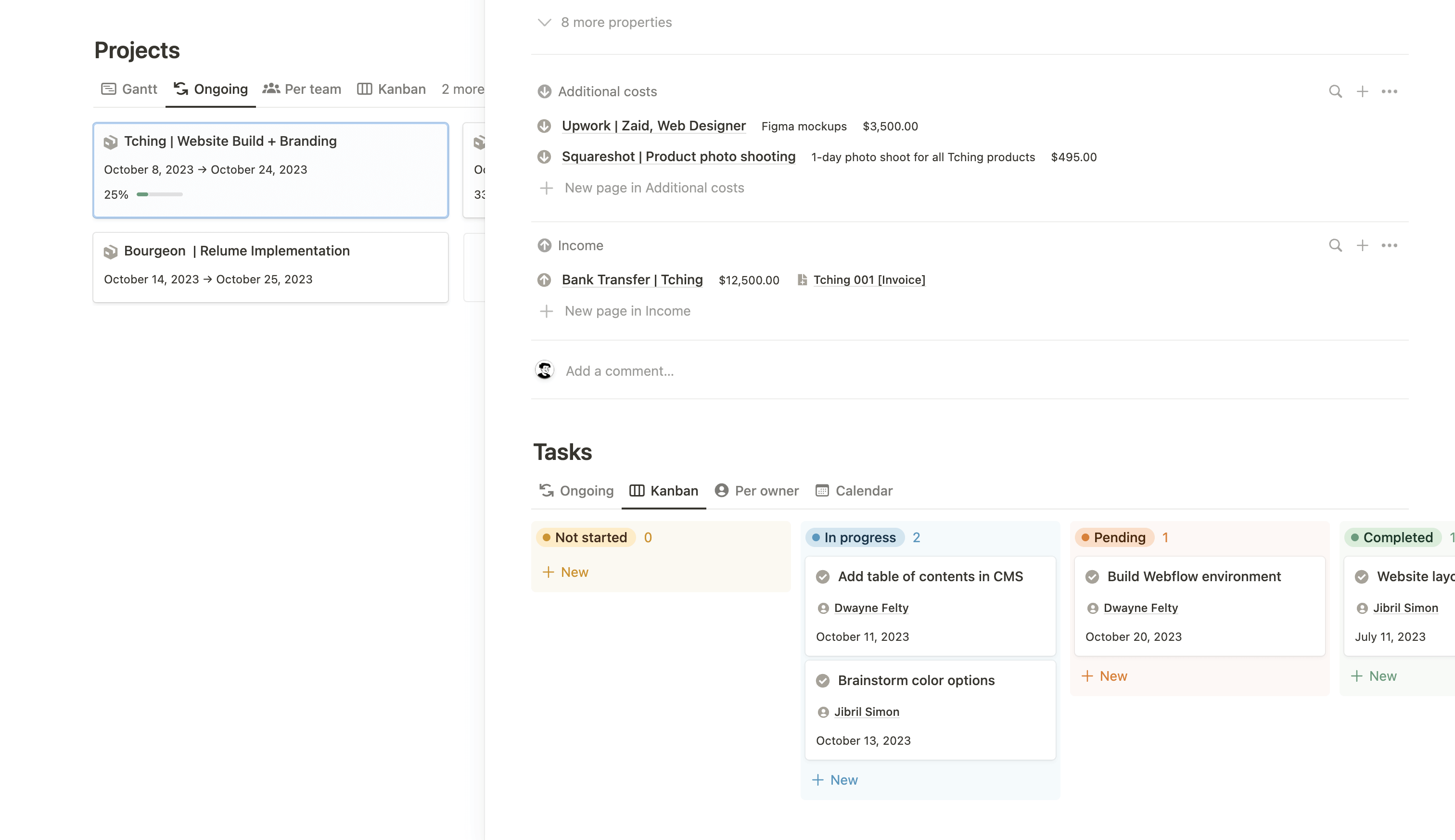 Linked projects & tasks databases in Notion