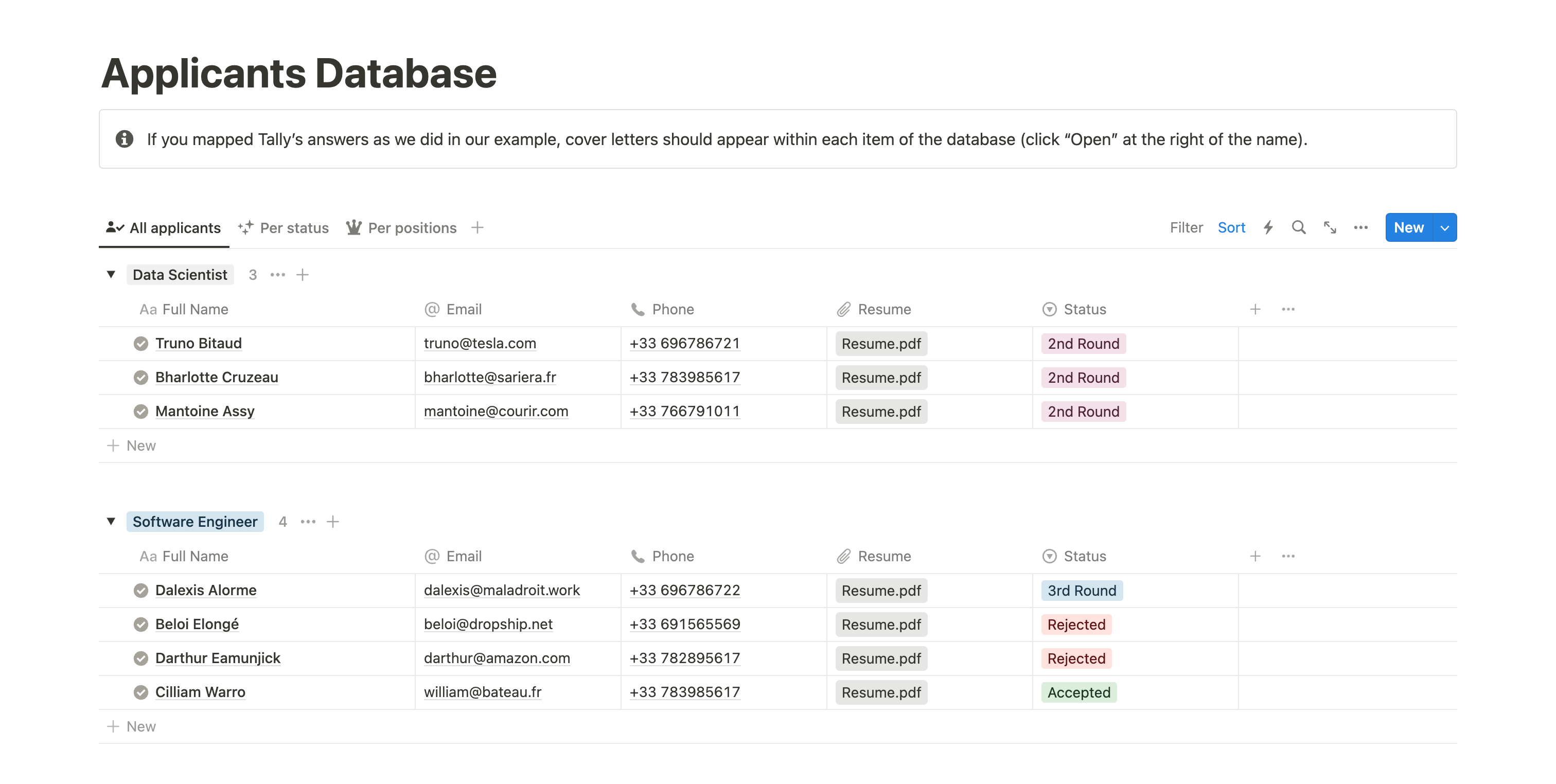 Notion Applicant Tracker database