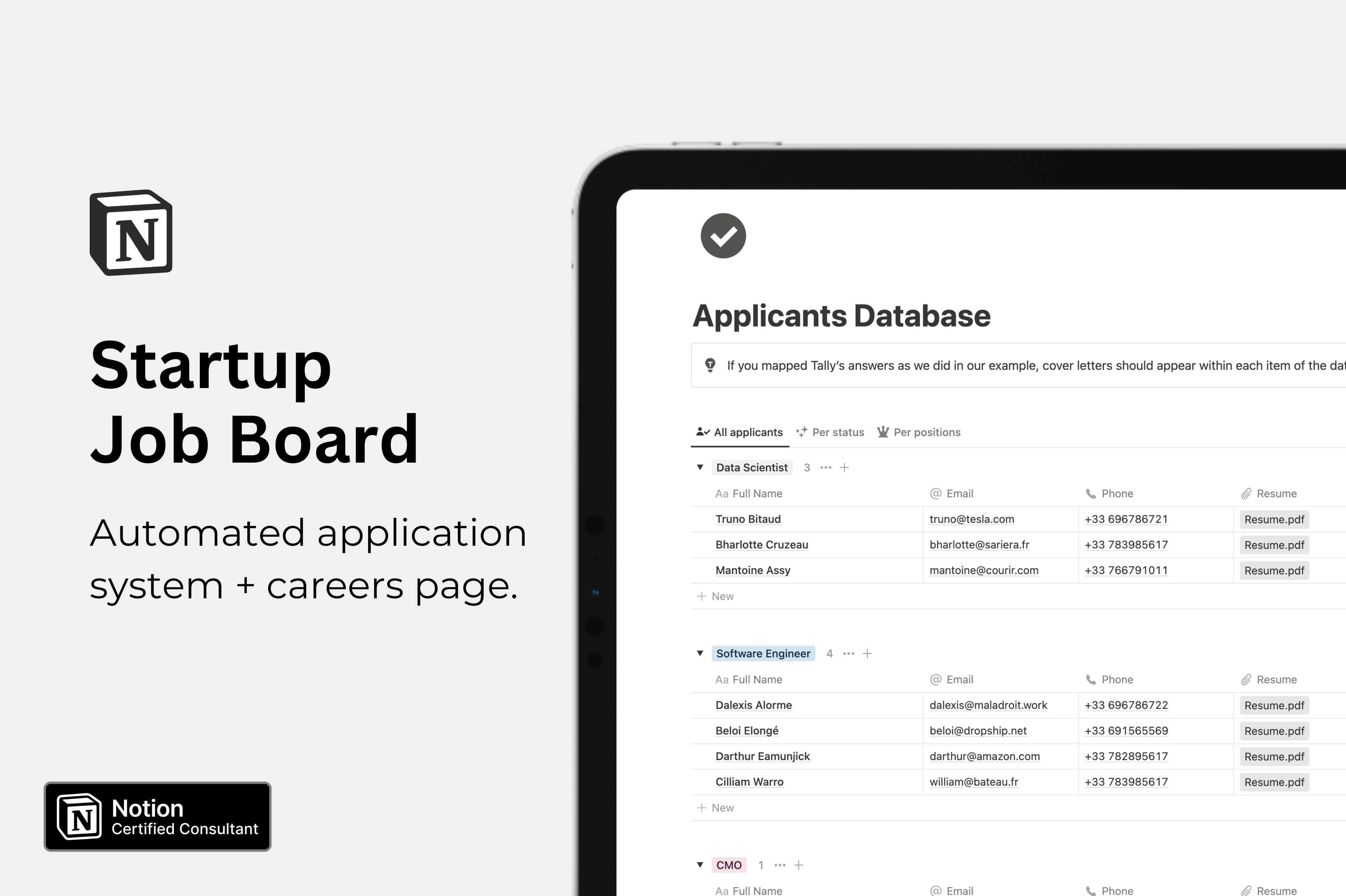 Notion Applicants Tracker + careers page template