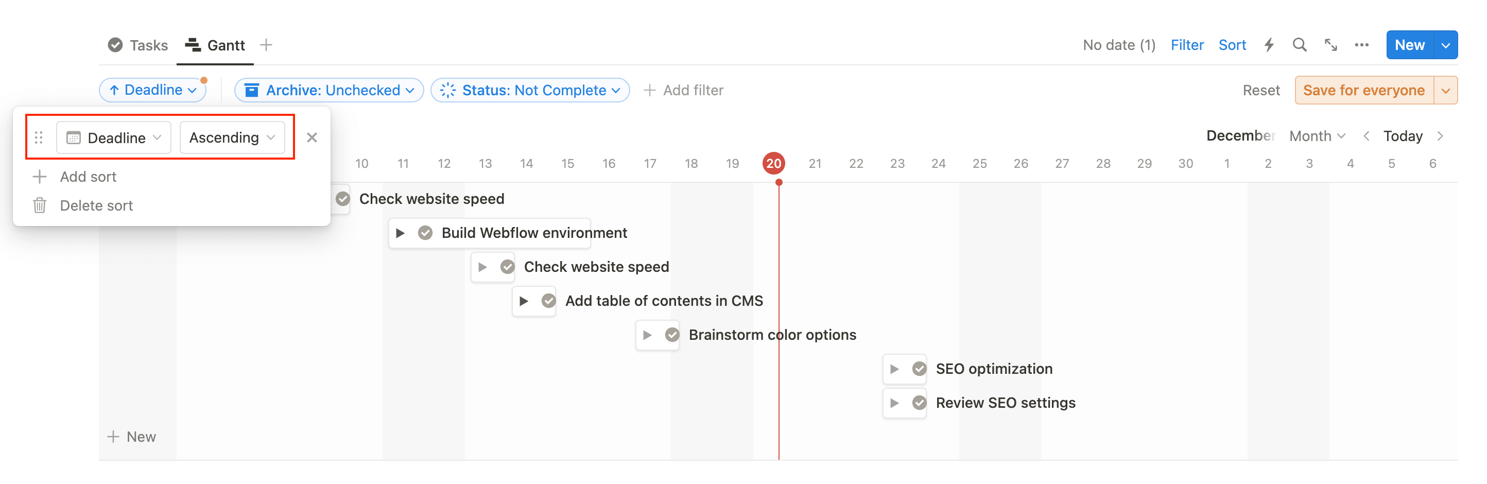 Sort our Gantt by date ascending