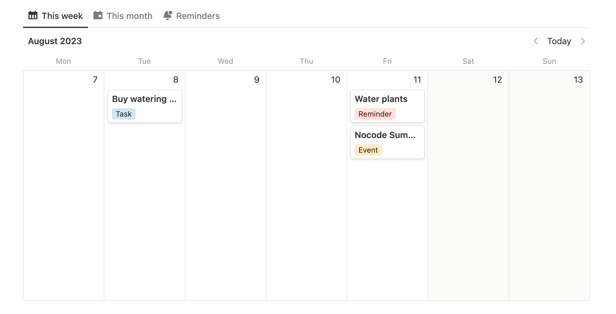 Notion weekly calendar