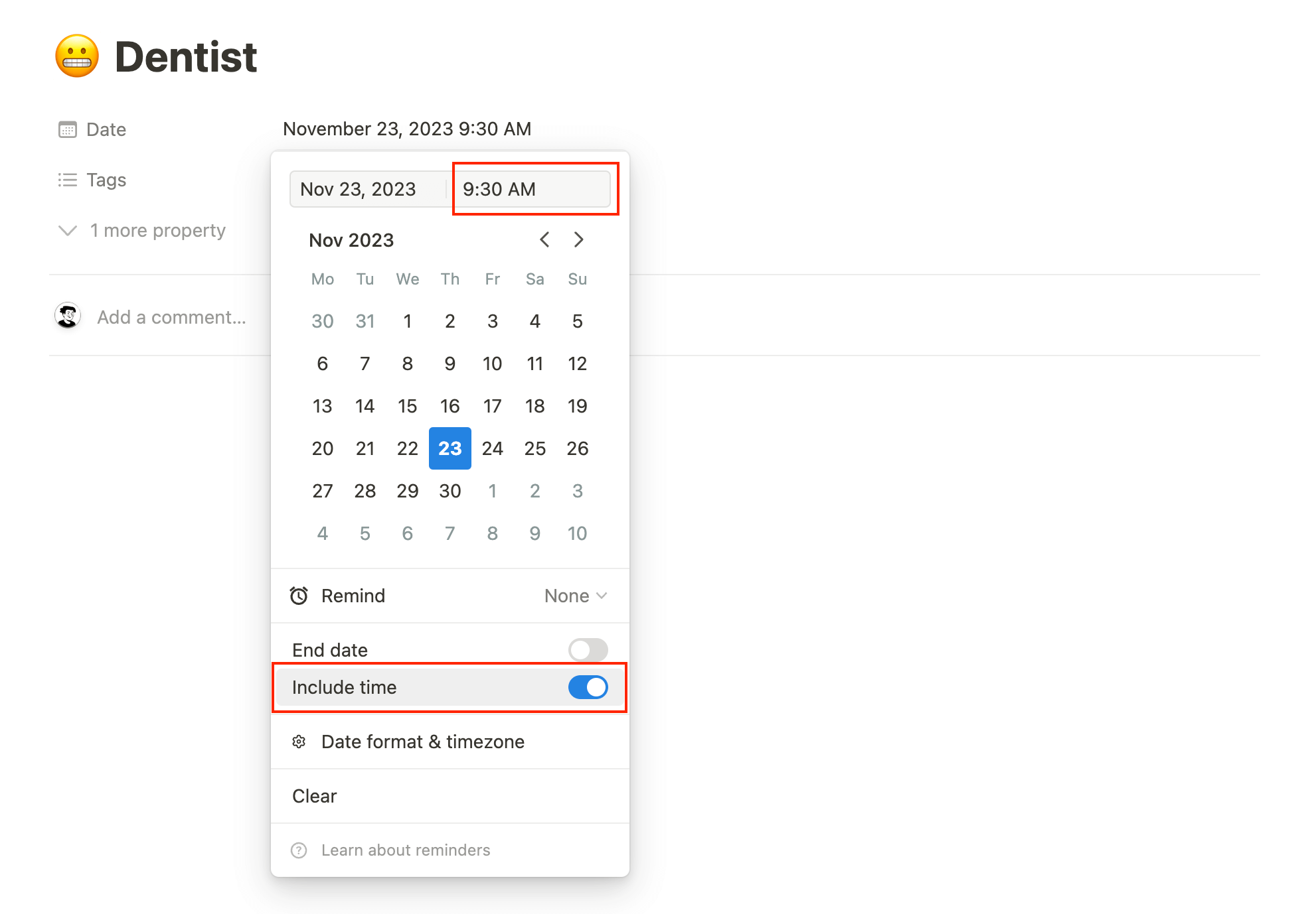 Notion add time to calendar