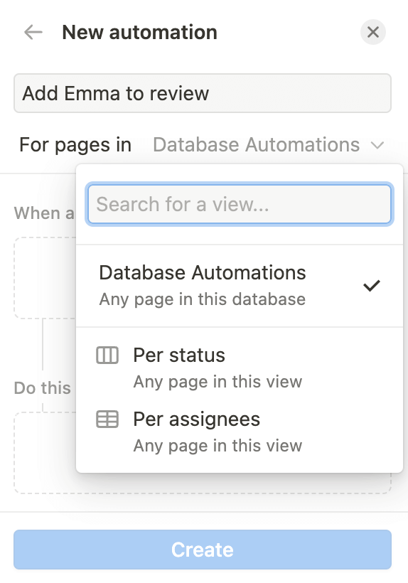 Automatisation de base de données Notion par vue