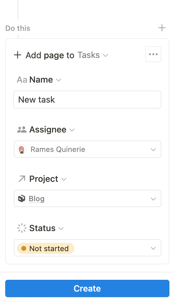 Notion automatically add page when new item is created