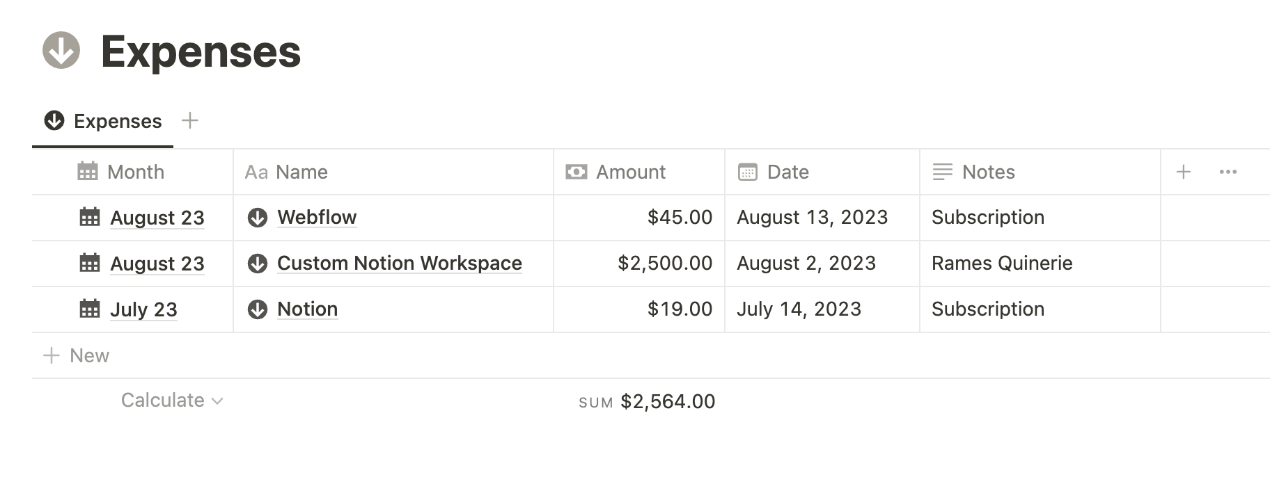 Notion expense tracker