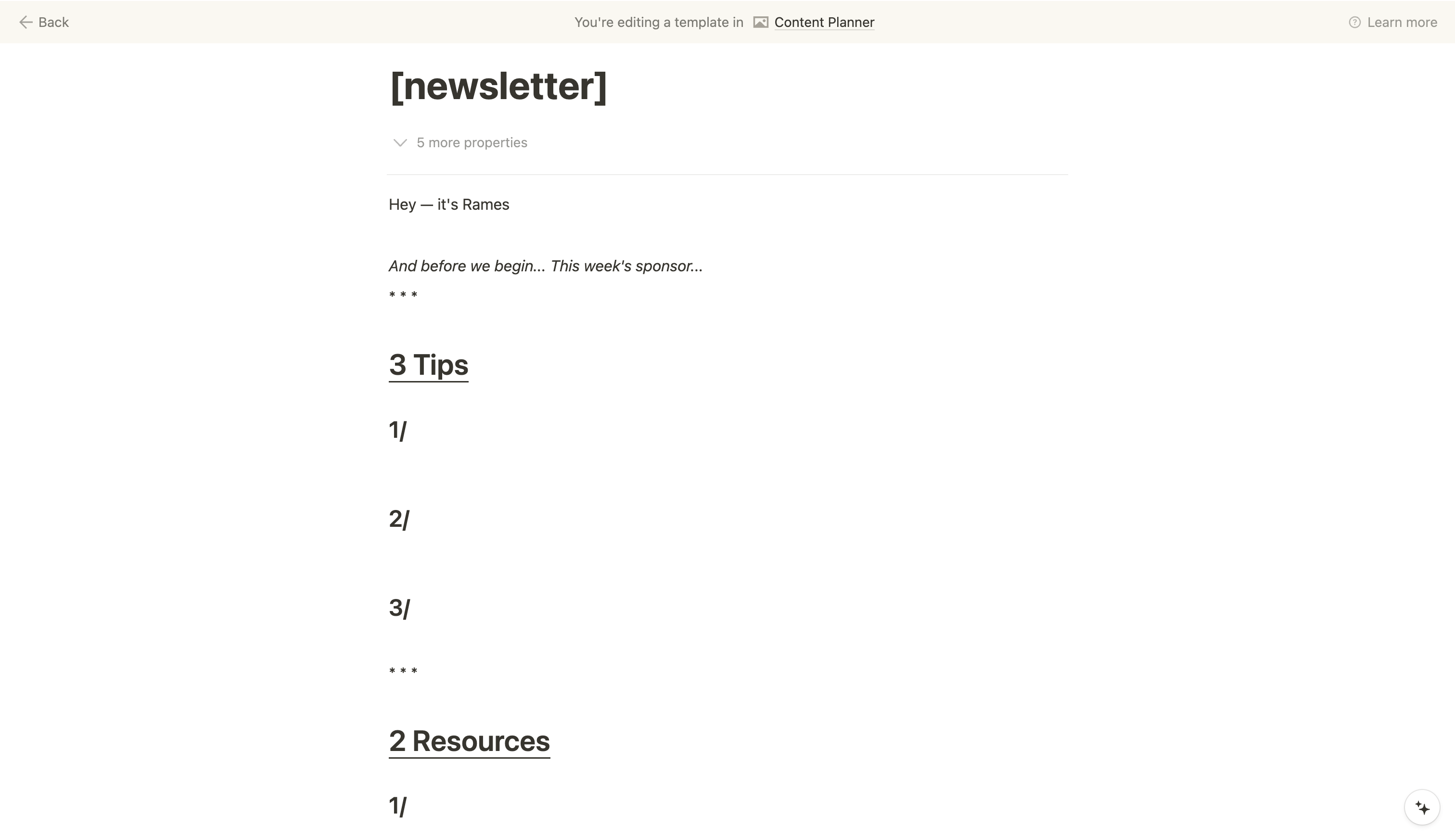 Planificateur de contenus Notion | Template de newsletter