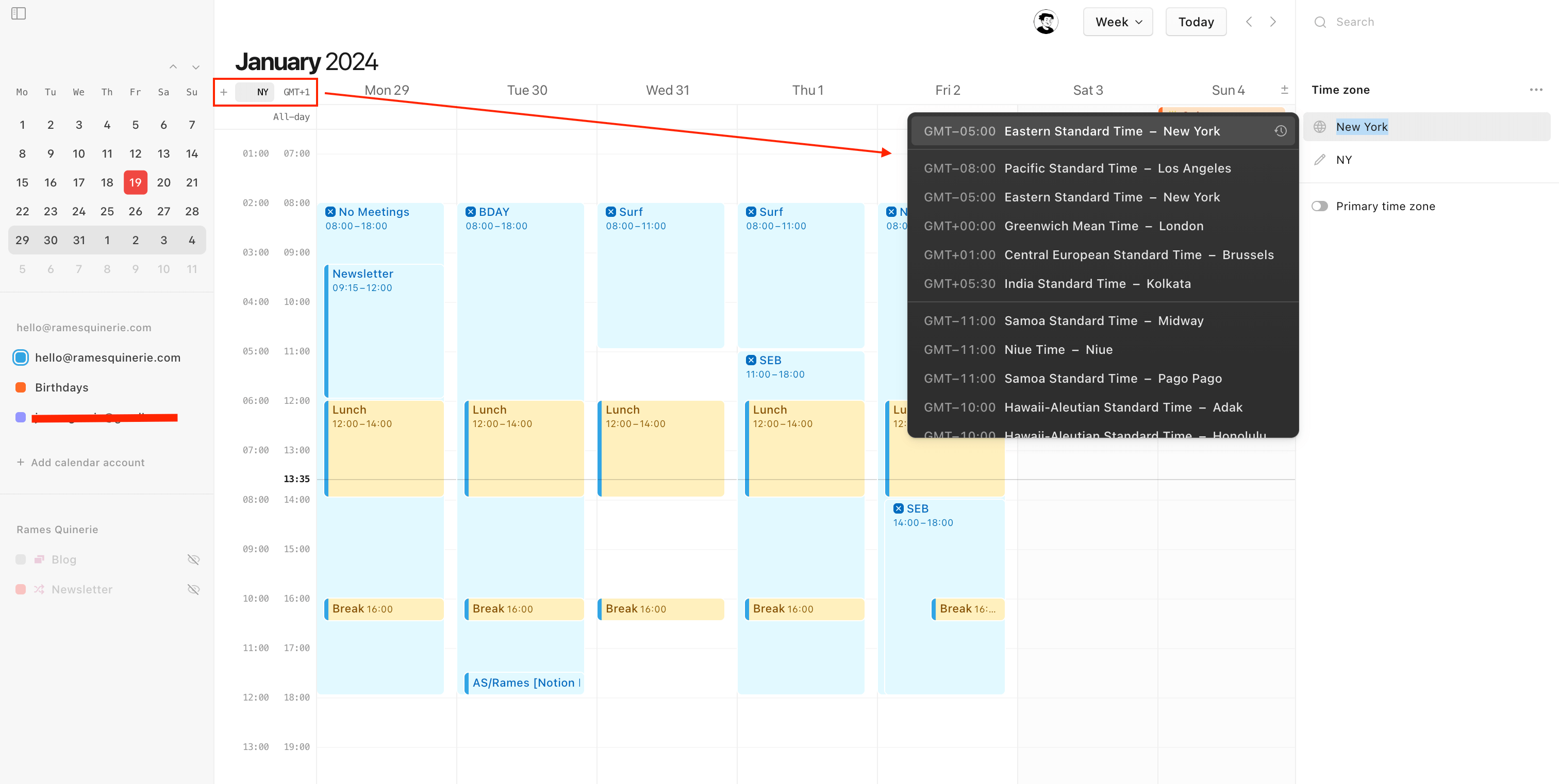 Notion calendar change timezone