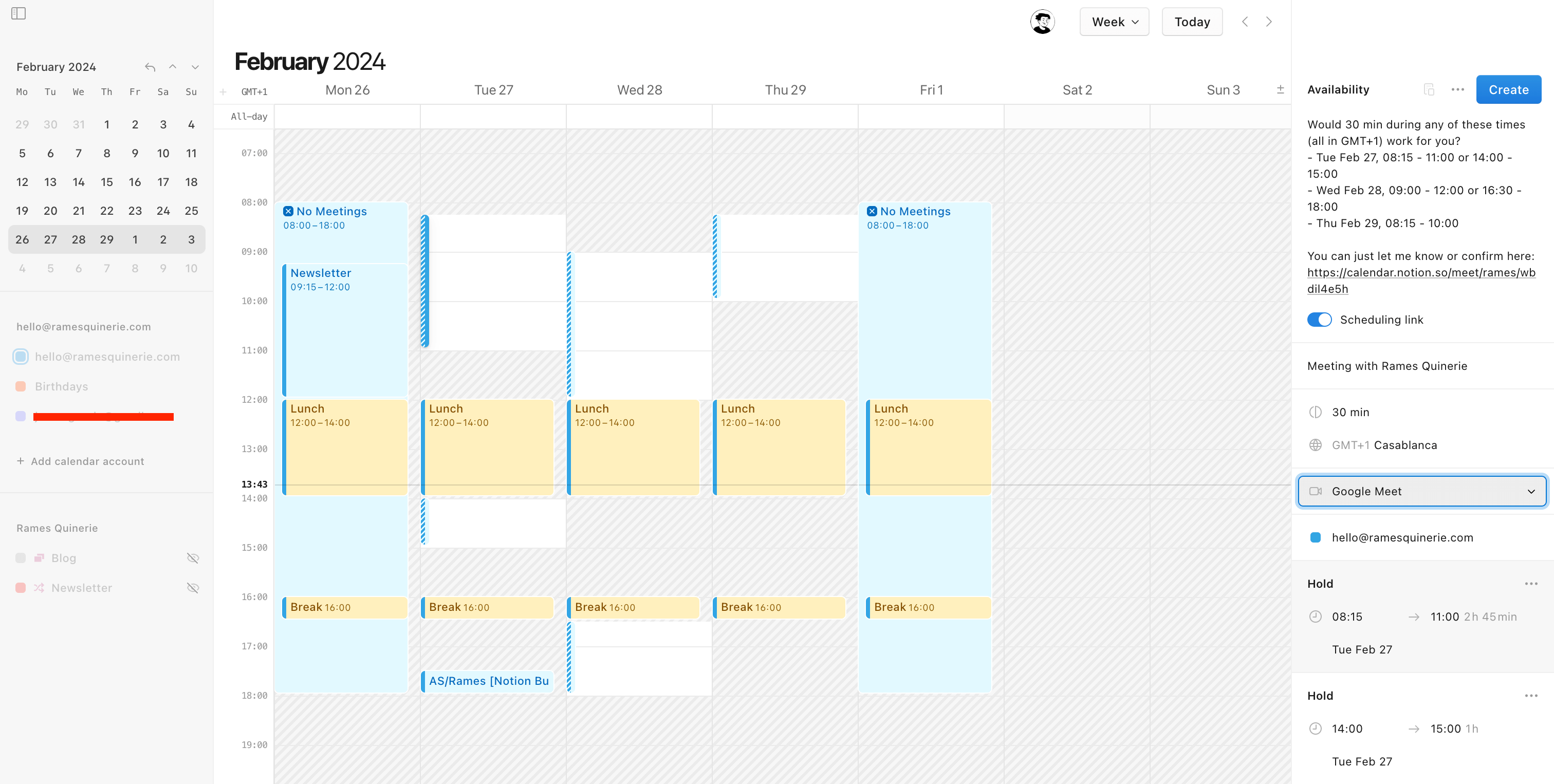 Partage des disponibilités Notion Calendar