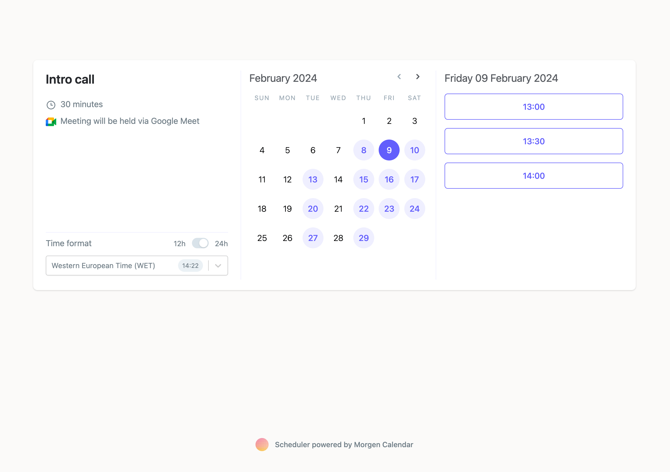 Page de réservation Morgen