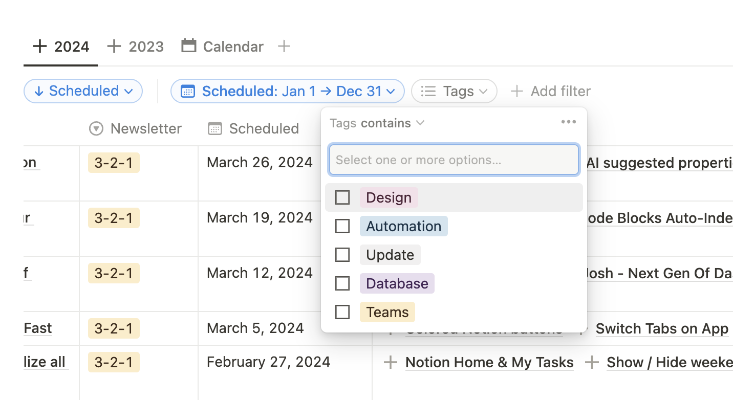 Notion filter by tags