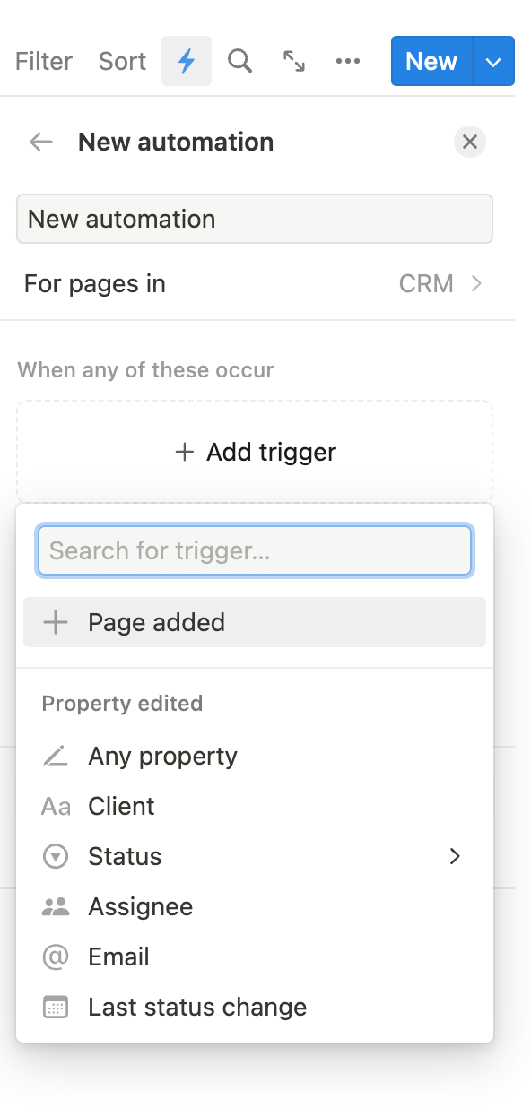 Notion database automation trigger